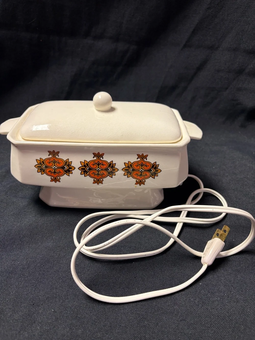 Vintage Japan Ceramic Electric Butter Warmer Tested & Works 1970s Retro Floral